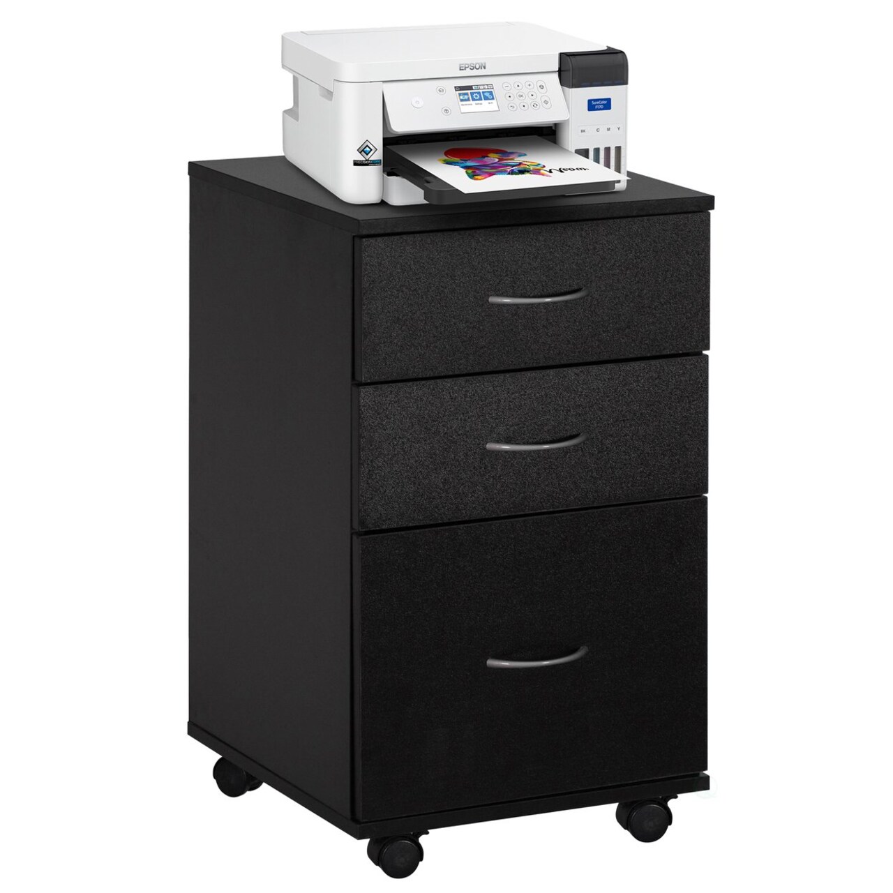 Mobile File Organizer Cabinet 3 Drawers Rolling Casters Wood Home Office Storage